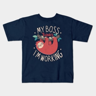 My Boss Thinks I'm Working Kids T-Shirt